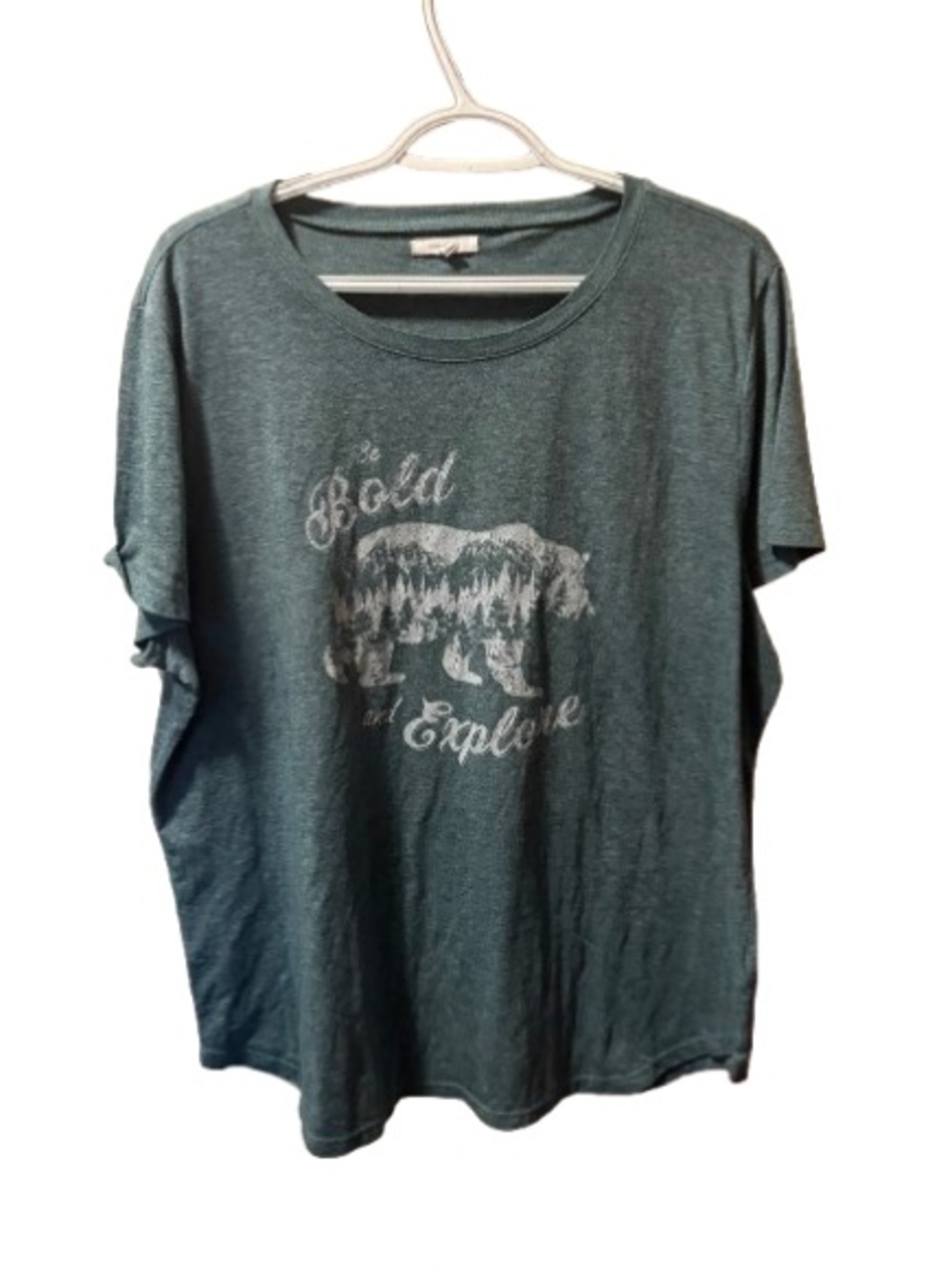 Maurices Teal Heather "Be Bold and Explore" Bear Graphic T-Shirt - Size XXL